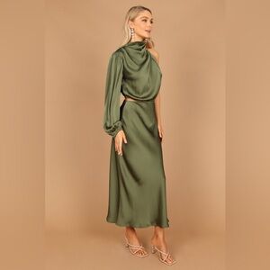 Petal & Pup Amelie One Shoulder Midi Dress | Olive | Large